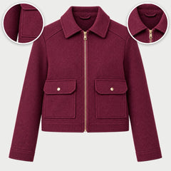 The Kathryn Wool Look Zip Jacket with Flap Pockets with close-ups of the details