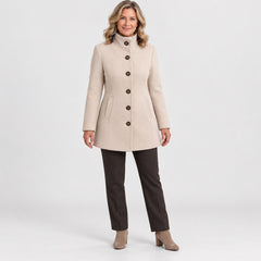 The Kay Stand Collar Tailored Button Coat in Beige