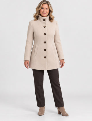 The Kay Stand Collar Tailored Button Coat in Beige