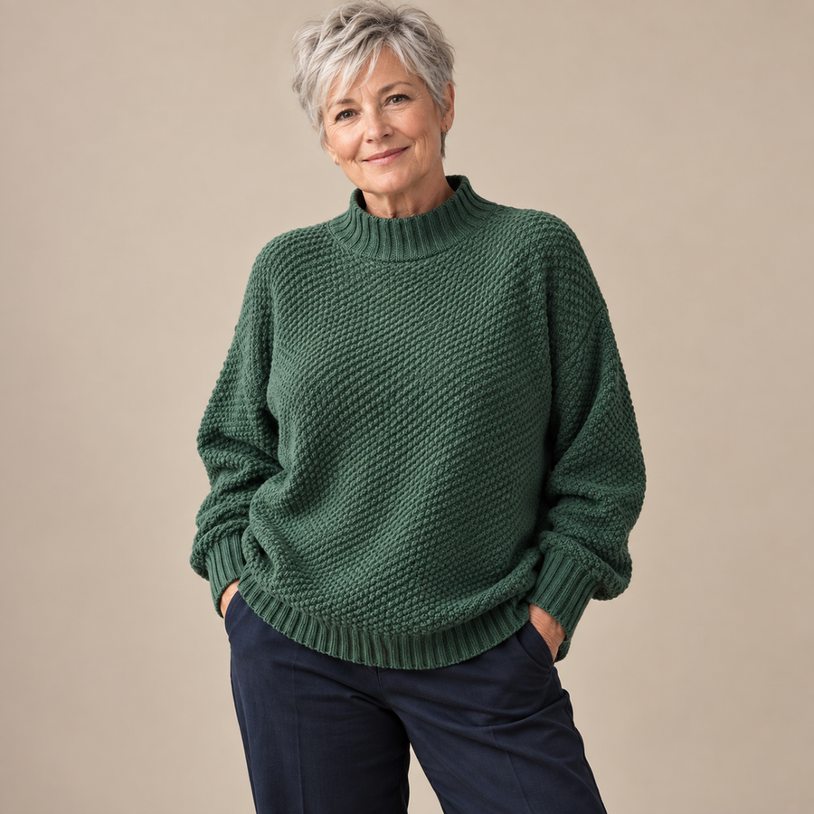 Kay Textured Mock Neck Knit Jumper in Green