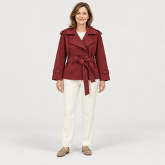 The Kim Short Tie Belt Jacket with Wide Lapels in the studio