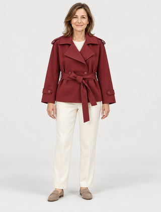 The Kim Short Tie Belt Jacket with Wide Lapels in the studio