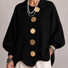 Jacqueline Collared Gold Button Knit Cardigan