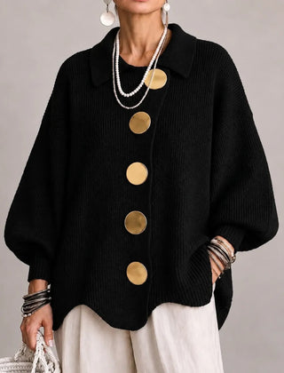 Jacqueline Collared Gold Button Knit Cardigan