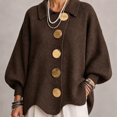 Jacqueline Collared Gold Button Knit Cardigan