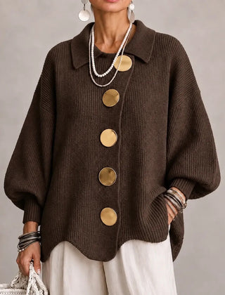 Jacqueline Collared Gold Button Knit Cardigan