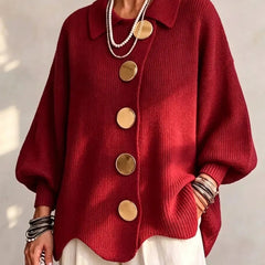 Jacqueline Collared Gold Button Knit Cardigan