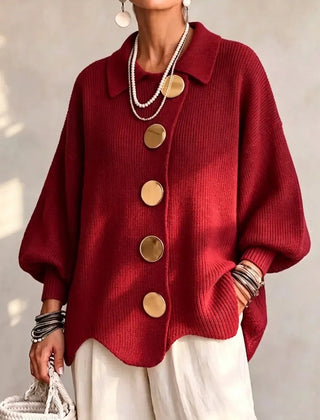 Jacqueline Collared Gold Button Knit Cardigan