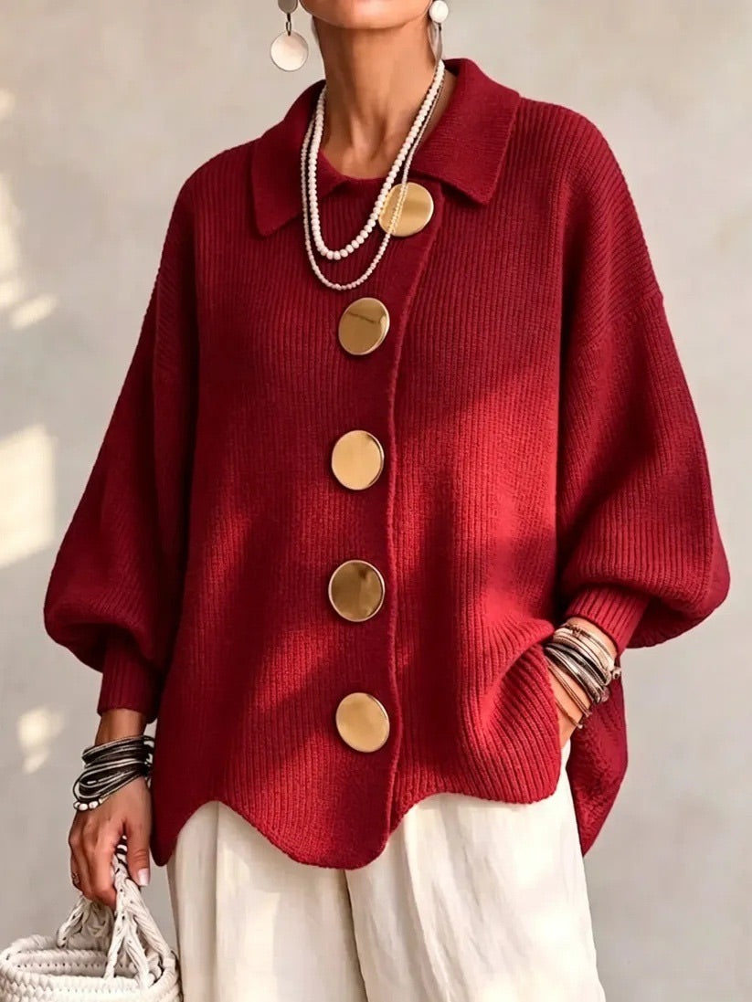 Jacqueline Collared Gold Button Knit Cardigan
