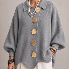 Jacqueline Collared Gold Button Knit Cardigan