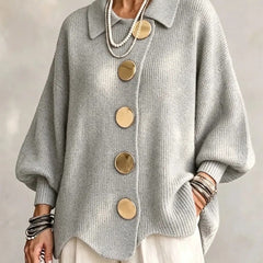 Jacqueline Collared Gold Button Knit Cardigan