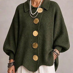 Jacqueline Collared Gold Button Knit Cardigan