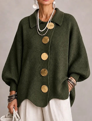Jacqueline Collared Gold Button Knit Cardigan