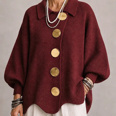 Jacqueline Collared Gold Button Knit Cardigan
