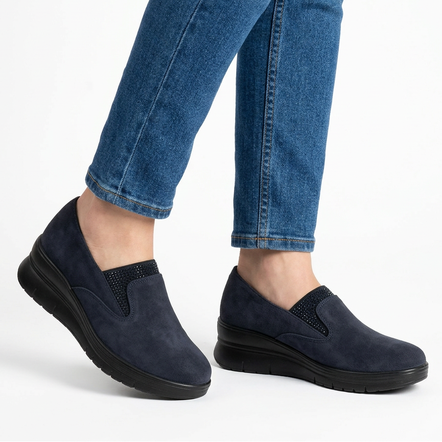 Moira Elastic Wedge Slip-On Shoes in Navy