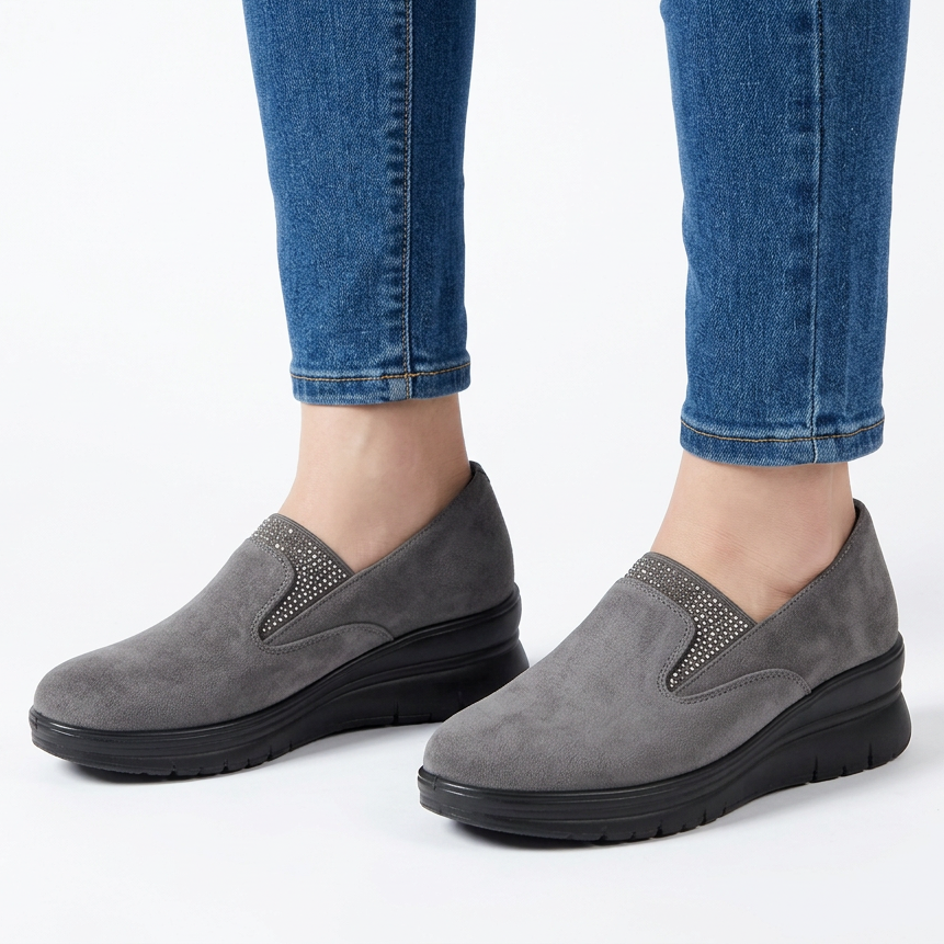 Moira Elastic Wedge Slip-On Shoes in Slate Grey