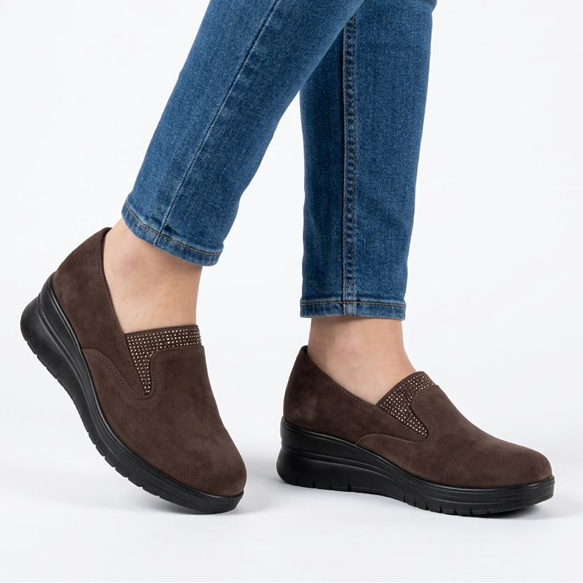 Moira Elastic Wedge Slip-On Shoes in Dark Brown