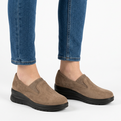 Moira Elastic Wedge Slip-On Shoes in Taupe