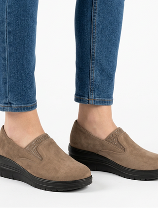 Moira Elastic Wedge Slip-On Shoes in Taupe