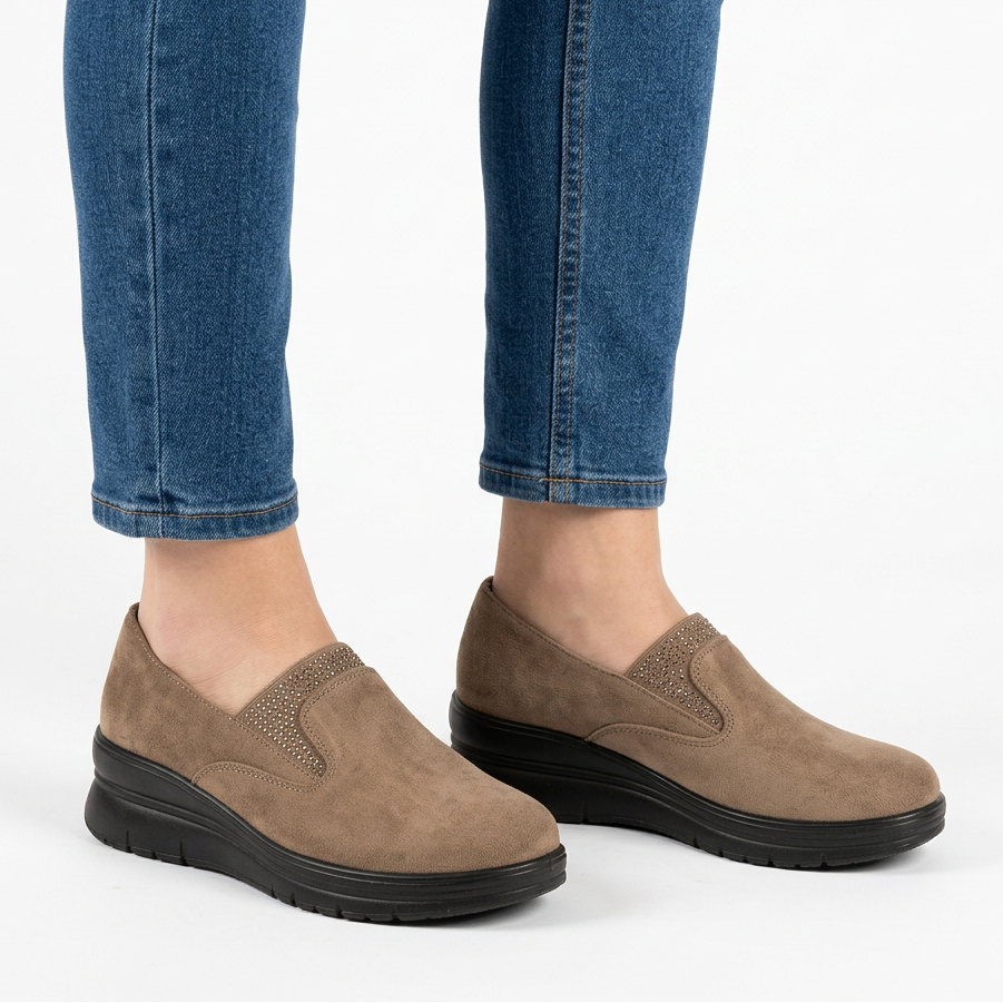 Moira Elastic Wedge Slip-On Shoes in Taupe