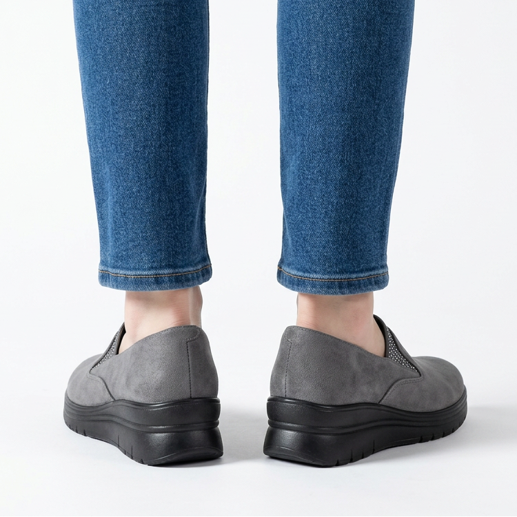Moira Elastic Wedge Slip-On Shoes in Slate Grey