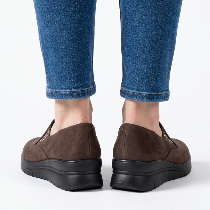 Moira Elastic Wedge Slip-On Shoes in Dark Brown