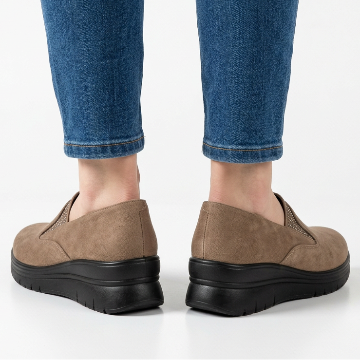 Moira Elastic Wedge Slip-On Shoes in Taupe