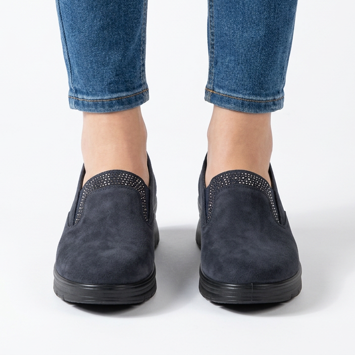Moira Elastic Wedge Slip-On Shoes in Navy