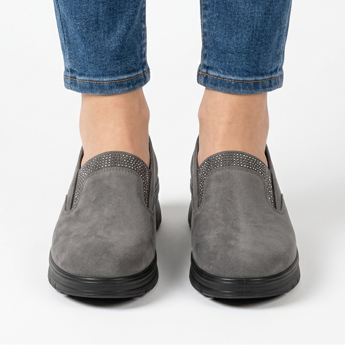 Moira Elastic Wedge Slip-On Shoes in Slate Grey