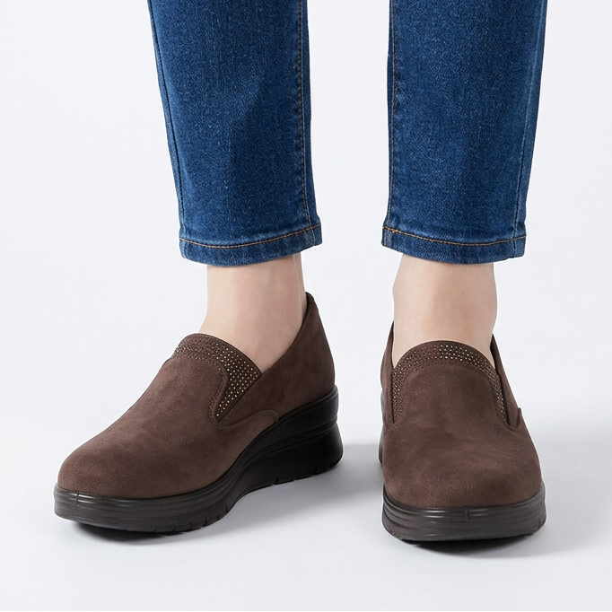 Moira Elastic Wedge Slip-On Shoes in Dark Brown