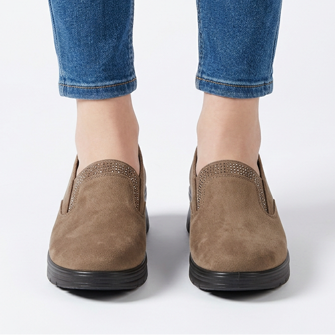 Moira Elastic Wedge Slip-On Shoes in Taupe