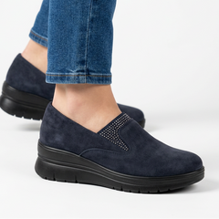 Moira Elastic Wedge Slip-On Shoes in Navy