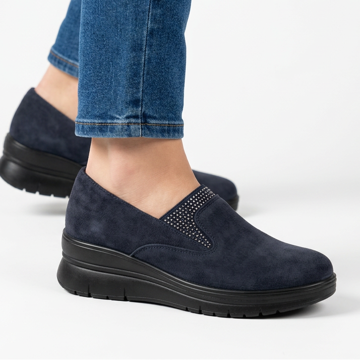 Moira Elastic Wedge Slip-On Shoes in Navy
