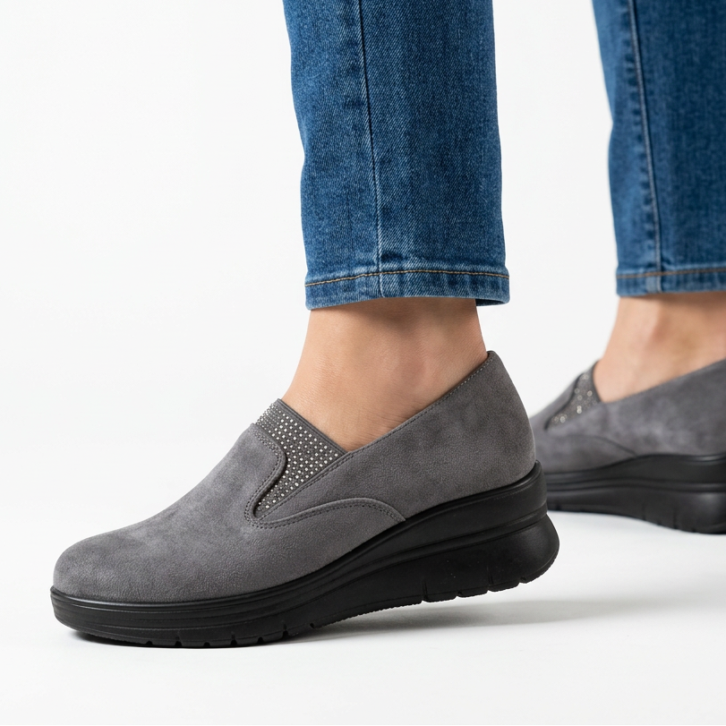 Moira Elastic Wedge Slip-On Shoes in Slate Grey