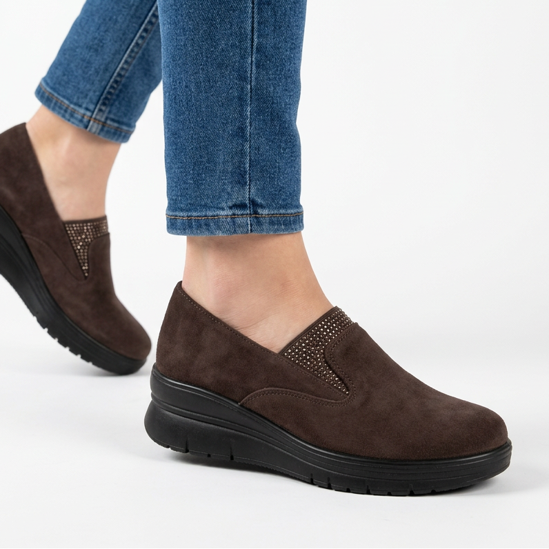 Moira Elastic Wedge Slip-On Shoes in Dark Brown