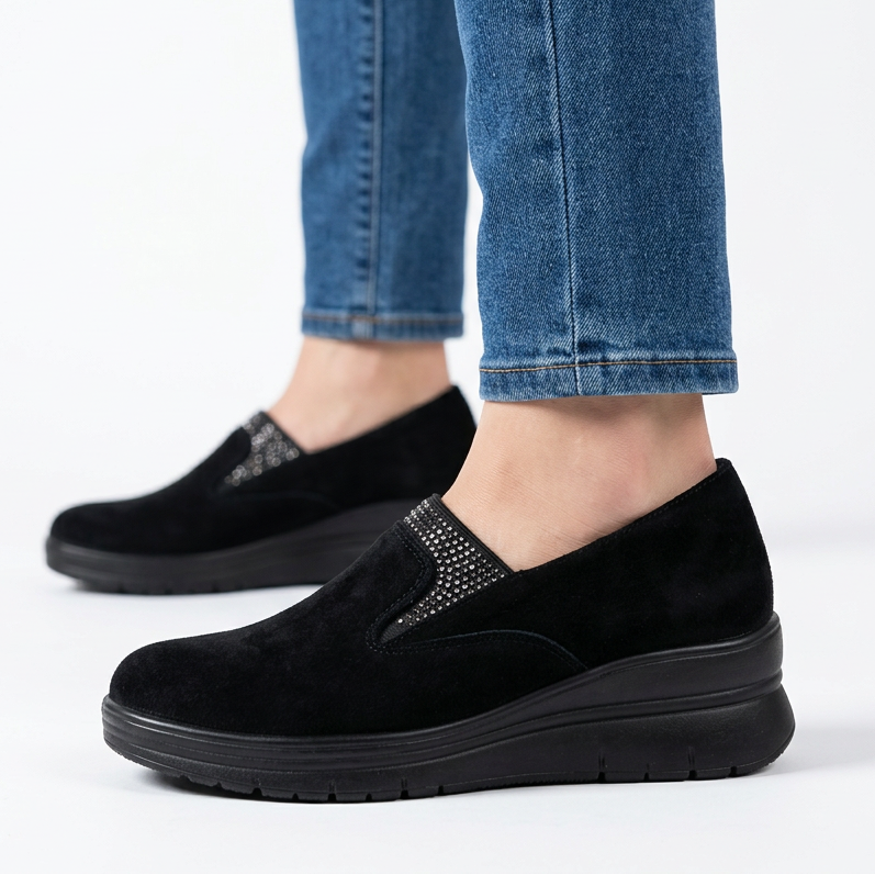 Moira Elastic Wedge Slip-On Shoes in Black