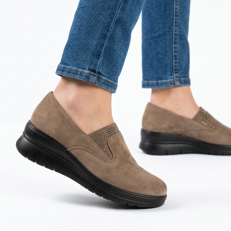 Moira Elastic Wedge Slip-On Shoes in Taupe