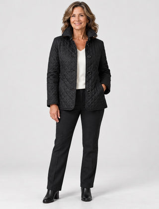 The Lesley Diamond Quilted Button Jacket in Black