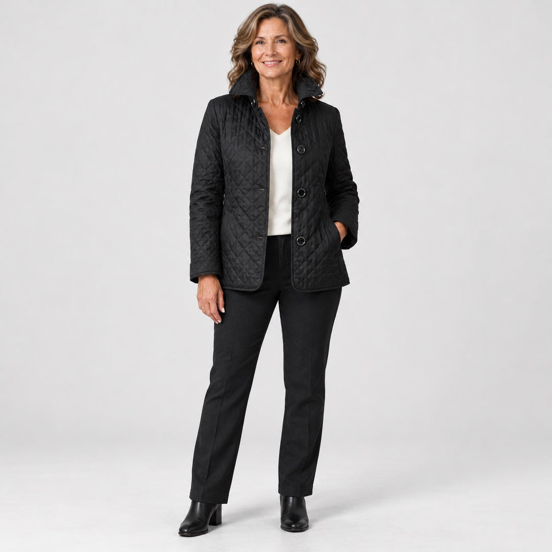 The Lesley Diamond Quilted Button Jacket in Black