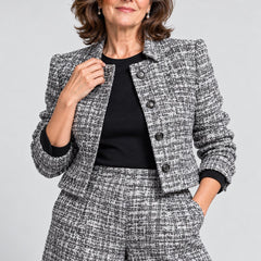 Lois Tweed-Look Cropped Jacket and Wide-Leg Trouser Set in Silver Grey, a closer look at the fit