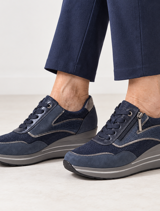 Lynda Zip & Lace Wedge Trainers in Navy