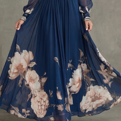 Michelle Floral Hem Sheer Sleeve Maxi Dress