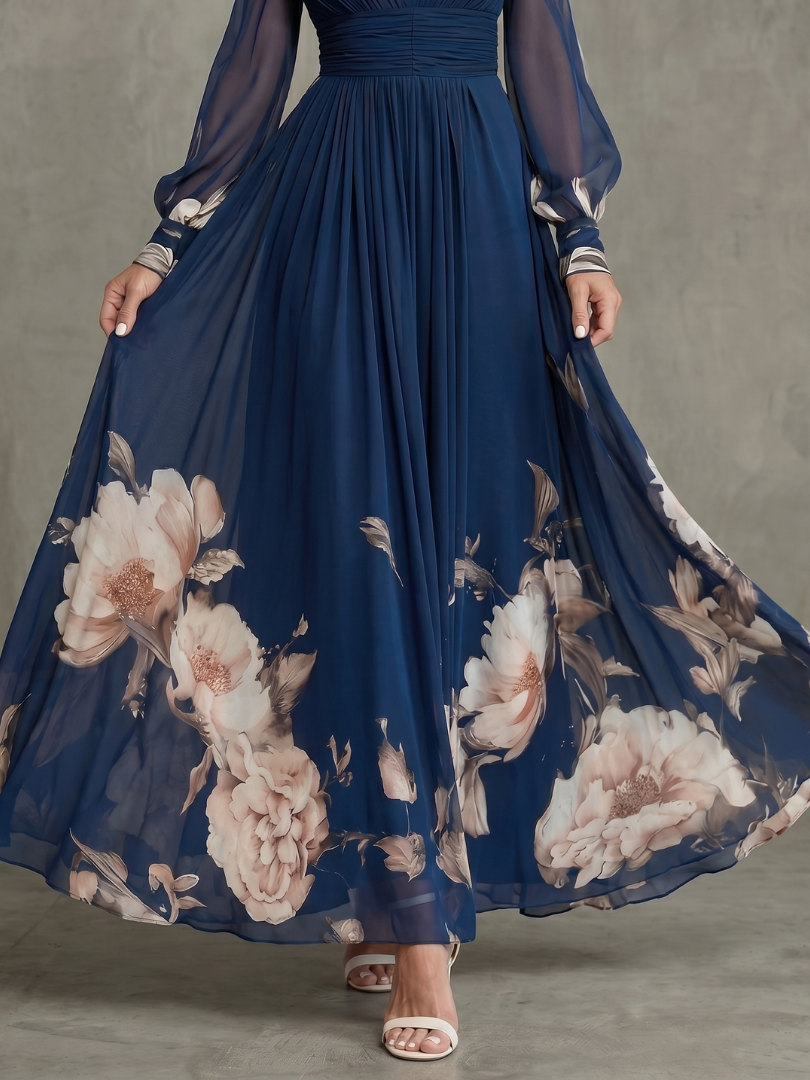 Michelle Floral Hem Sheer Sleeve Maxi Dress