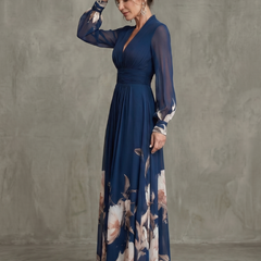 Michelle Floral Hem Sheer Sleeve Maxi Dress