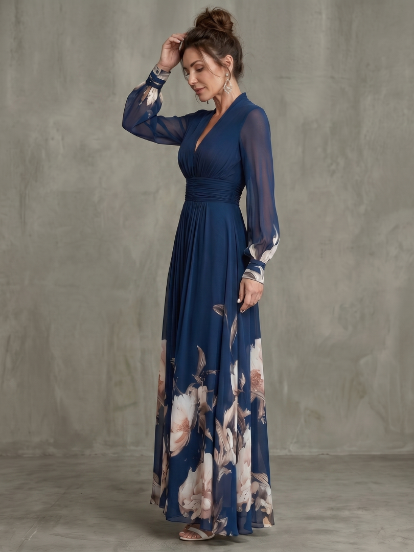 Michelle Floral Hem Sheer Sleeve Maxi Dress