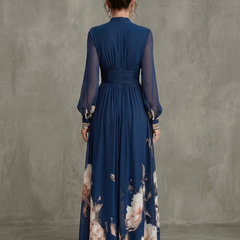 Michelle Floral Hem Sheer Sleeve Maxi Dress