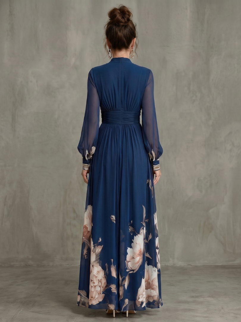 Michelle Floral Hem Sheer Sleeve Maxi Dress