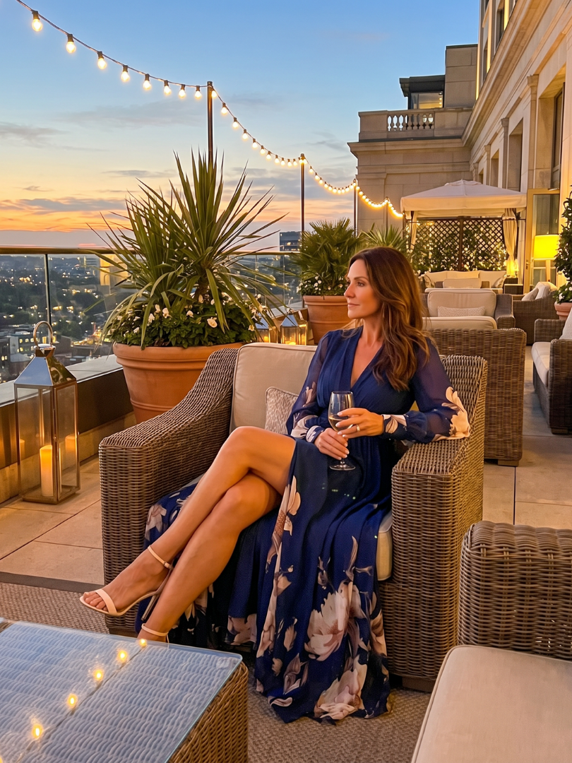 Michelle Floral Hem Sheer Sleeve Maxi Dress