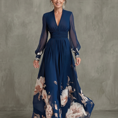 Michelle Floral Hem Sheer Sleeve Maxi Dress
