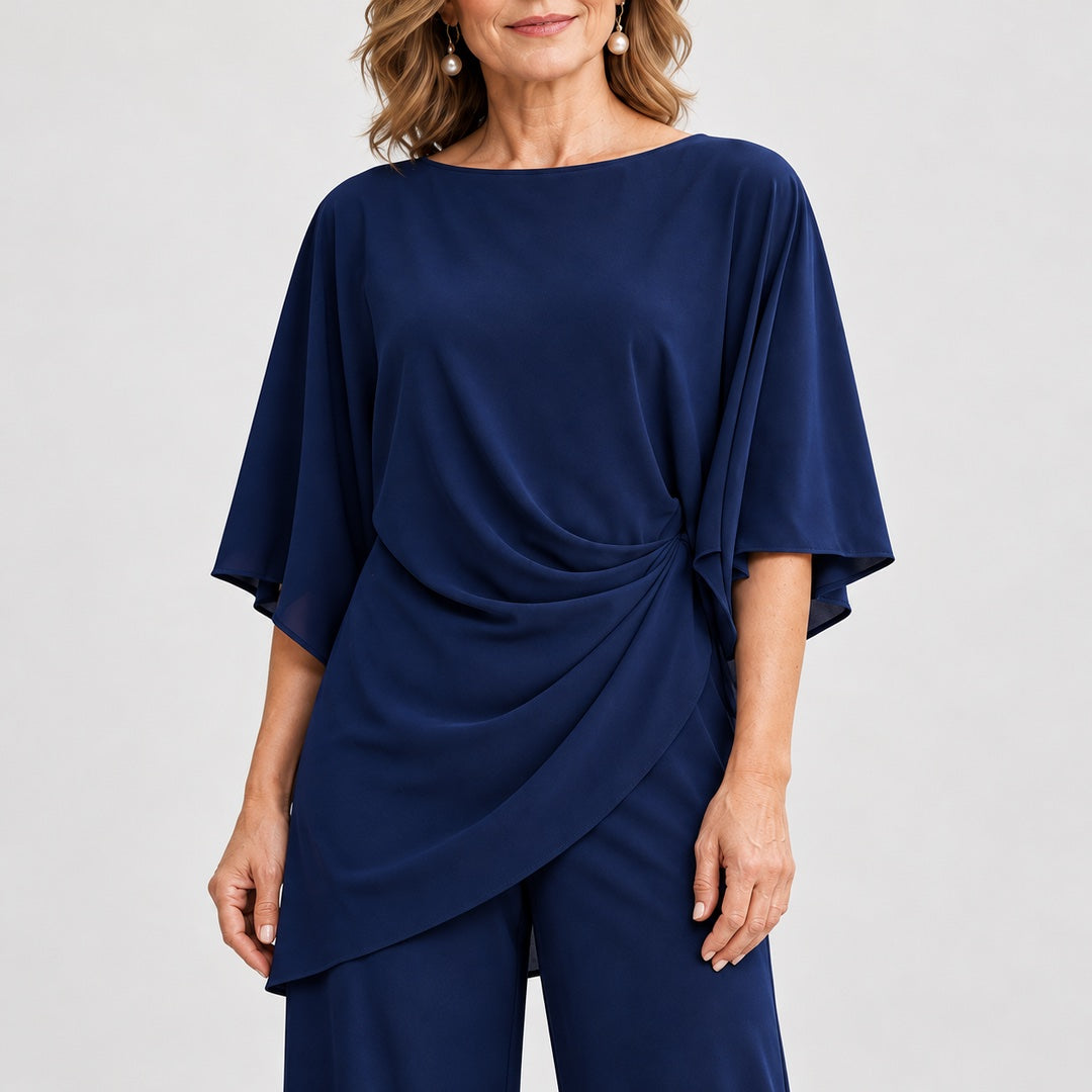 Moira Draped Waist Top and Wide-Leg Trouser Set close-up